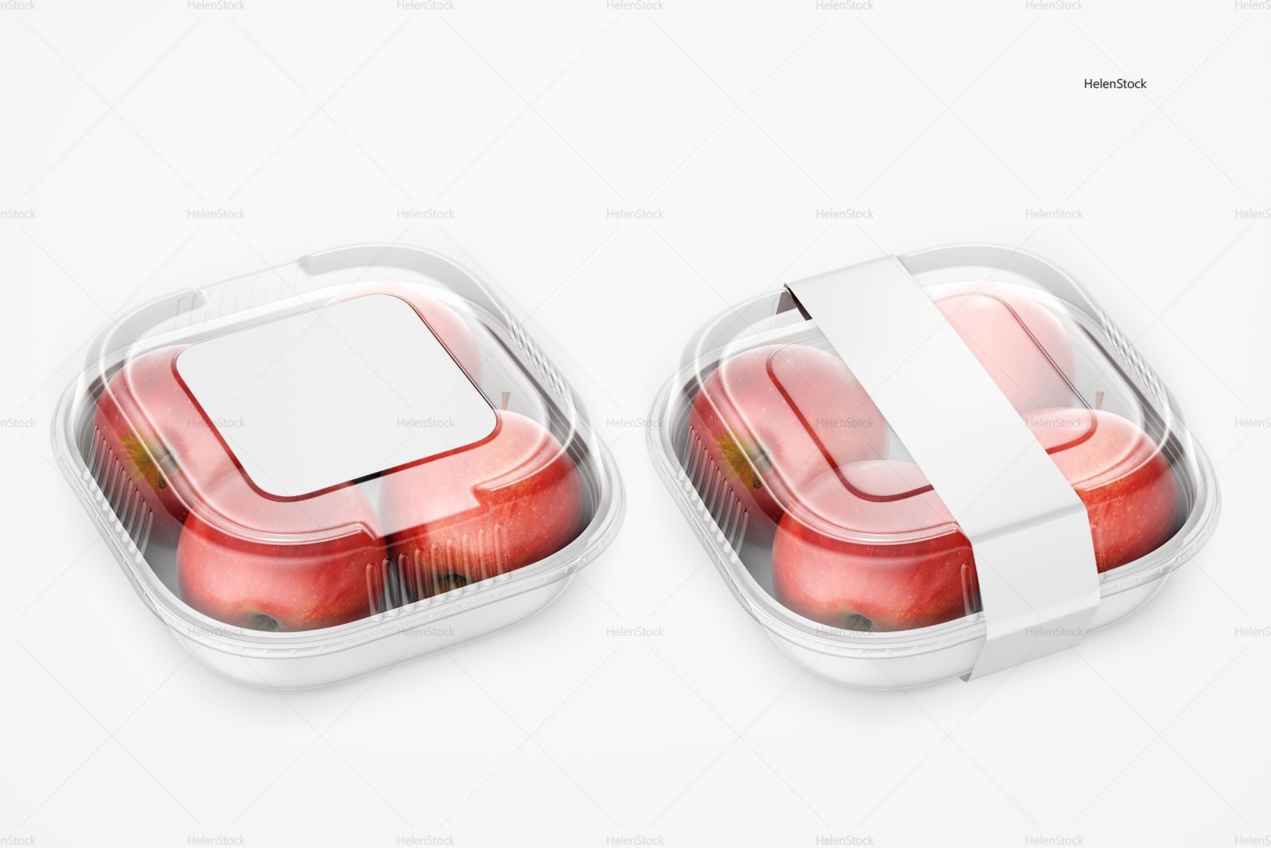 Plastic Container with Apples Mockup White