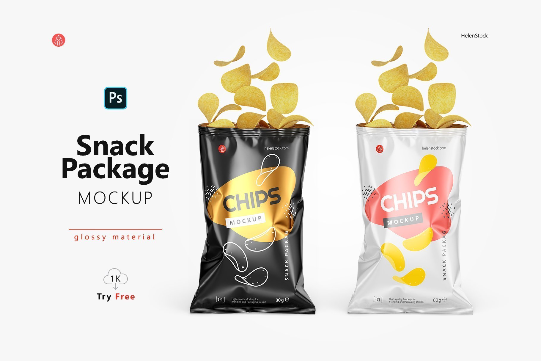 Opened Glossy Snack Package Mockup