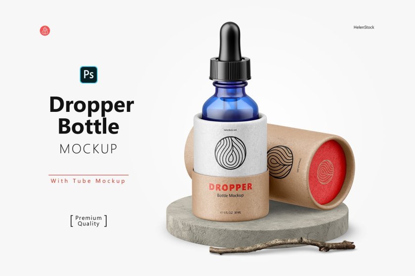 Dropper Bottle with Tube Mockup Cover