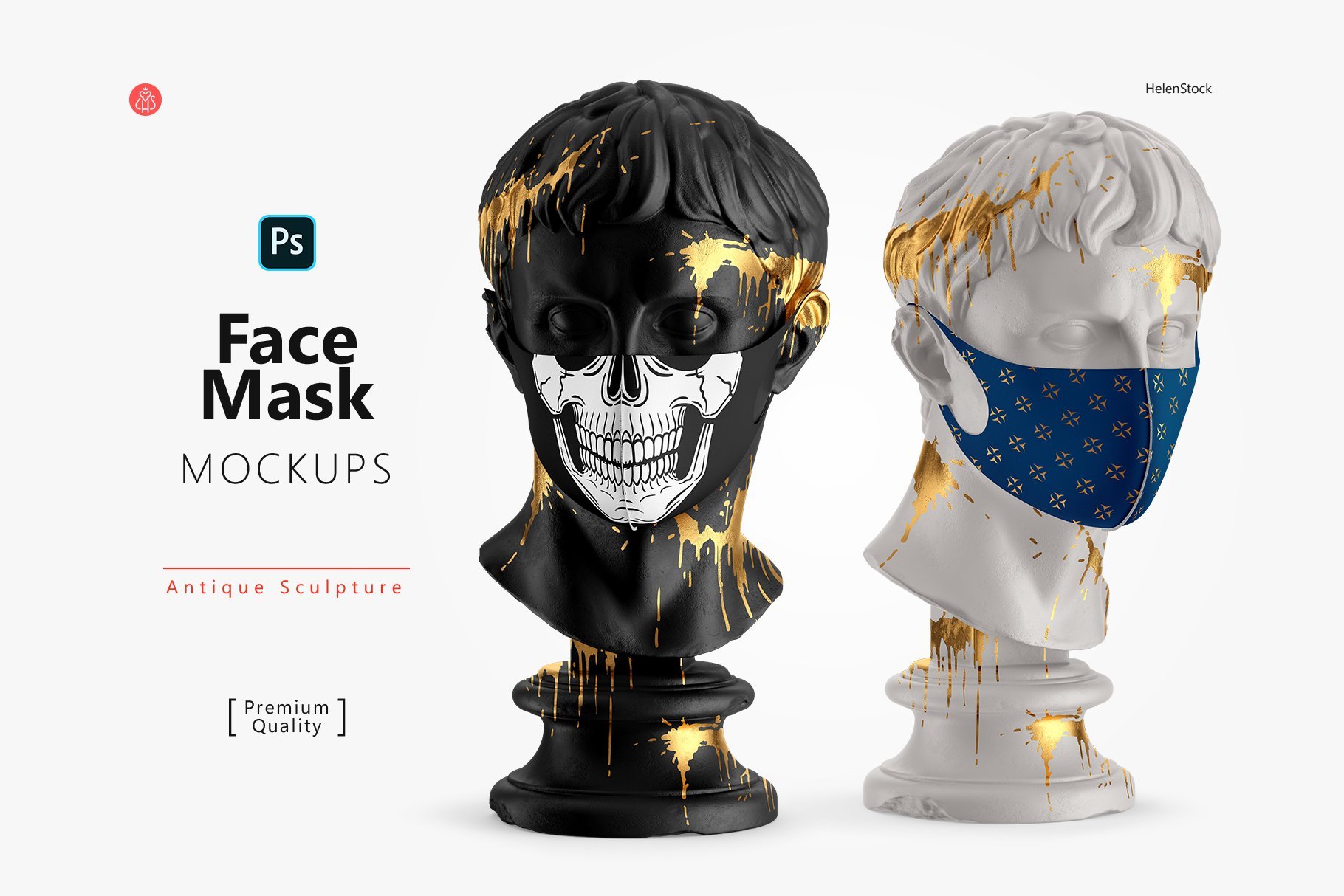 Face Mask on Antique Sculpture Mockup Cover