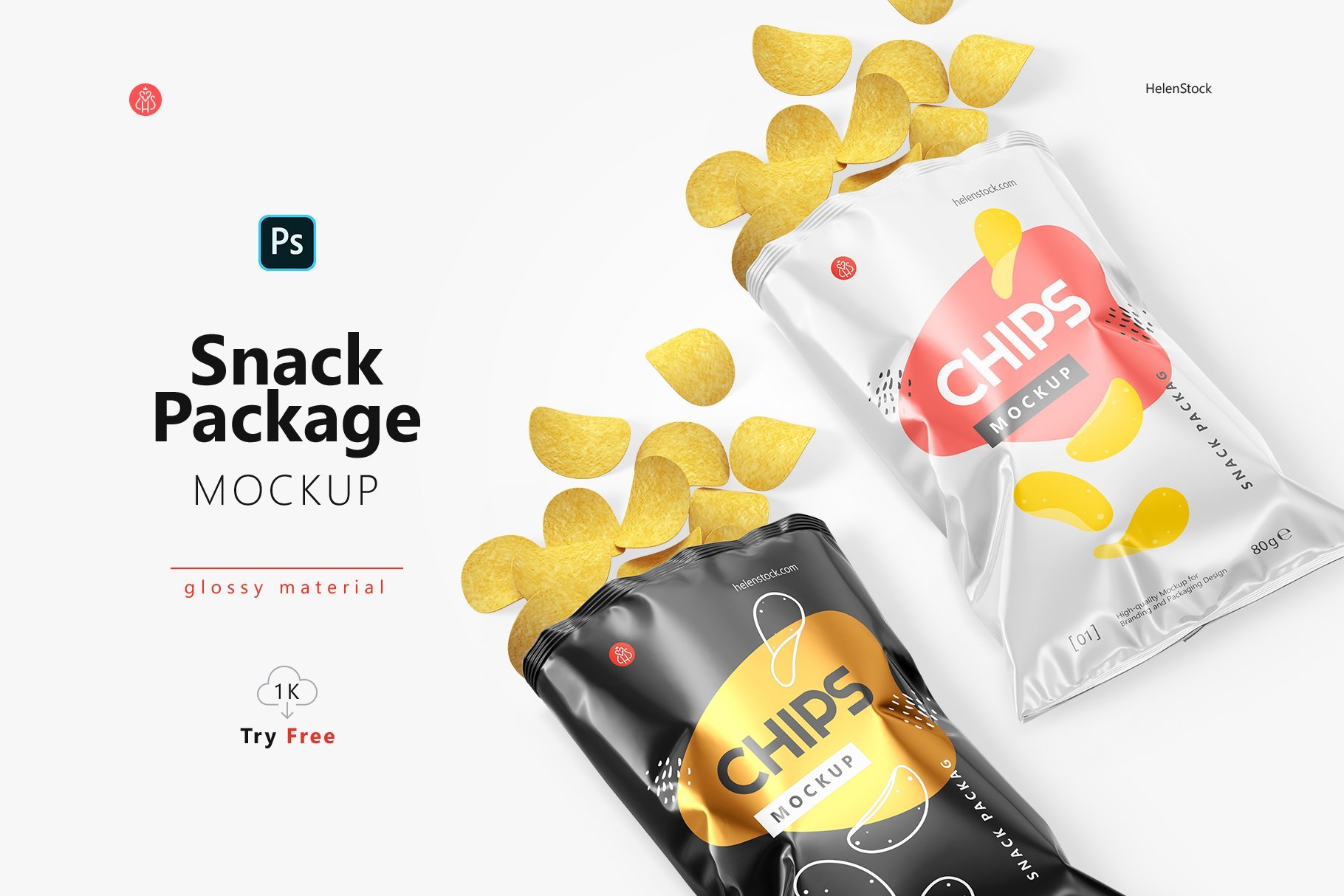 Opened Glossy Potato Chips Package Mockup cover