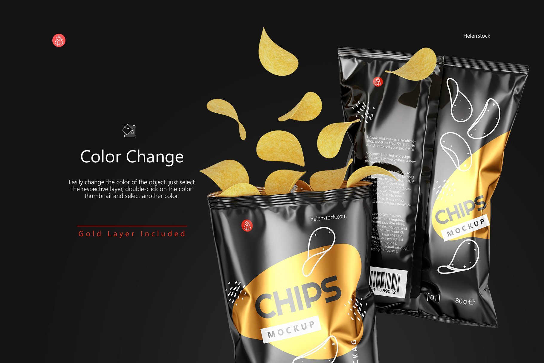 Potato Chips Package Mockups Color Change